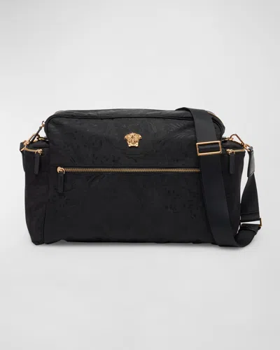Versace Baby Barocco Logo Changing Bag In Black
