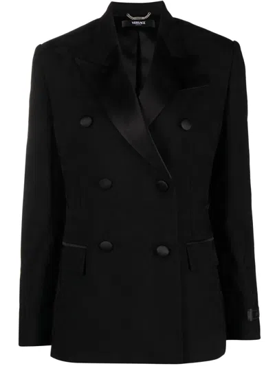 Versace Contrast-lapel Virgin-wool Blazer In Black