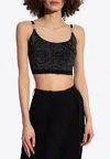 Versace Barocco Embellished Lurex Knit Bra Top In Black