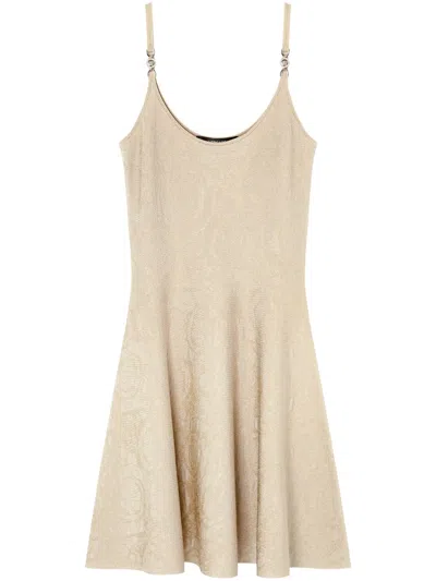 Versace Baroque Midi Dress In Neutrals