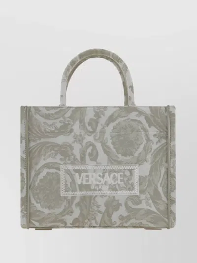 Versace Barocco Jacquard Floral Handbag In Gray
