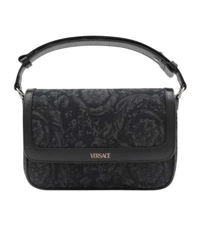 Versace Barocco-jacquard Foldover Top Crossbody Bag In Black