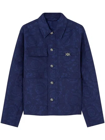 Versace Barocco Jacquard Carpenter Jacket In Blue