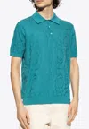 Versace Barocco Jacquard Knit Polo T-shirt In Blue