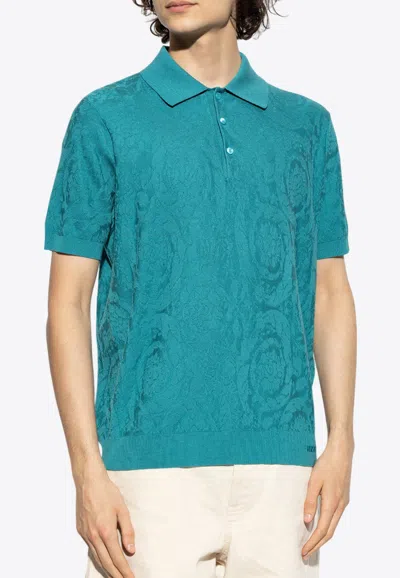 VERSACE BAROCCO JACQUARD KNIT POLO T-SHIRT