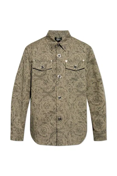 Versace Barocco Jacquard Long-sleeved Overshirt In Multi