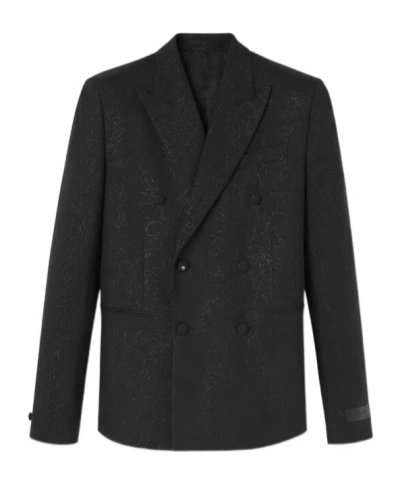 Versace Barocco-jacquard Lurex Double-breasted Blazer In Black