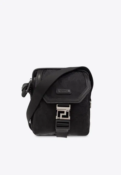 Versace Barocco Jacquard Messenger Bag In Black
