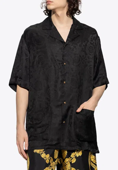 Versace Barocco Jacquard Pajama Shirt In Black
