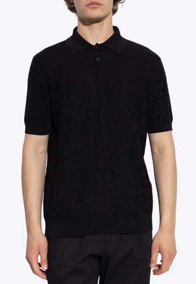Versace Barocco Jacquard Polo T-shirt In Black