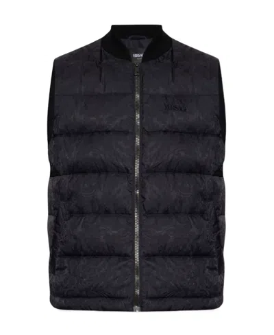 Versace Barocco-jacquard Quilted Gilet In Black