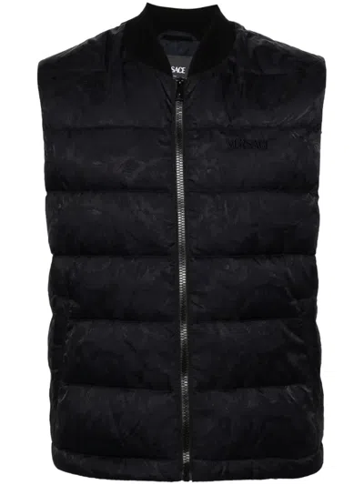 Versace Barocco-jacquard Quilted Gilet In Blue