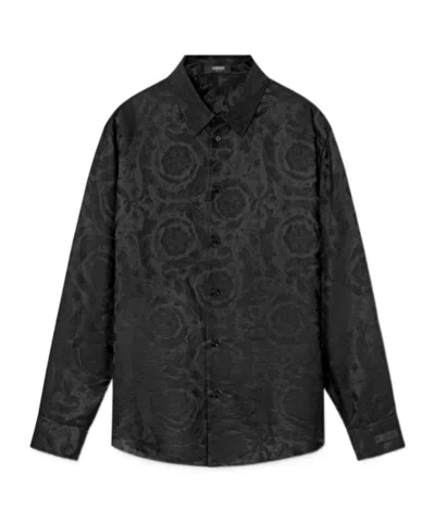 Versace Barocco-jacquard Shirt In Black