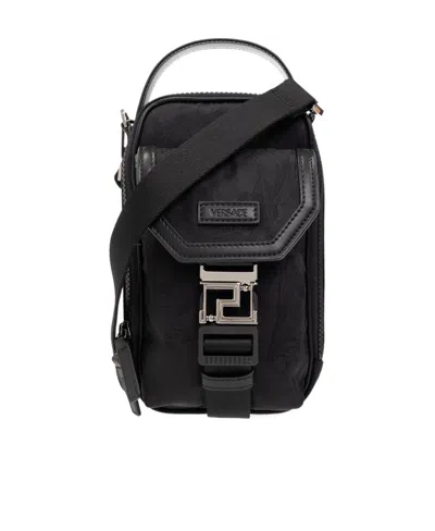 Versace Barocco Jacquard Shoulder Bag In Black
