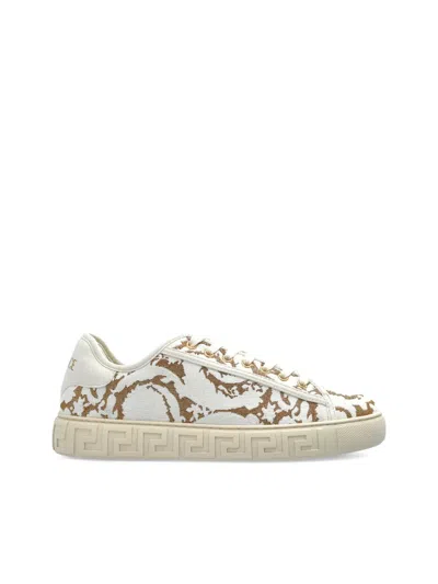 Versace Barocco-jacquard Sneakers In White