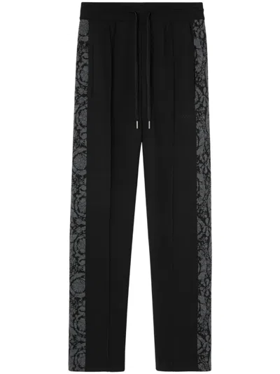 Versace Patterned-jacquard Straight-leg Trousers In Black
