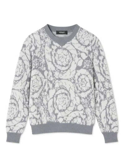 Versace Kids' Barocco-jacquard Sweater In Grau