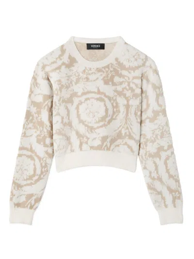 Versace Kids' Barocco-jacquard Sweater In Neutrals