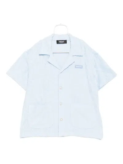 Versace Kids' Barocco Jacquard Towel Shirt In Blue