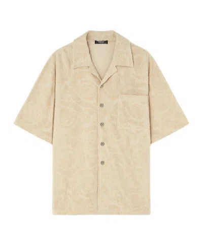 Versace Barocco Jacquard Towel-stitch Shirt In Nude