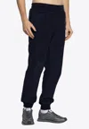Versace Front Pleated Cotton Sweatpants With Embroidered Logo In Blue