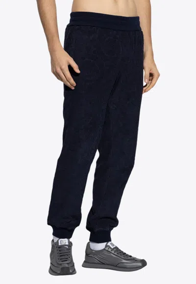 Versace Barocco Jacquard Track Pants In Blue