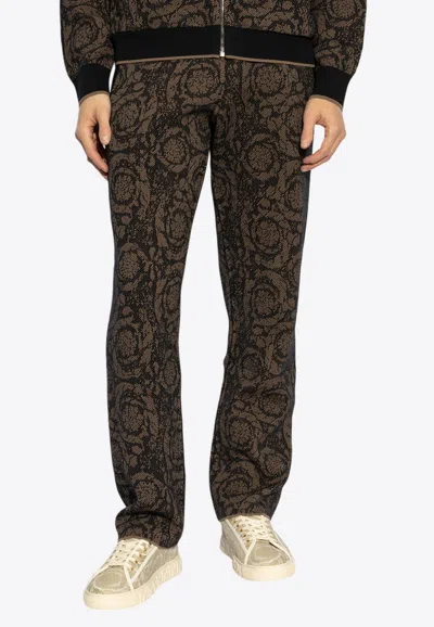 Versace Barocco Jacquard Track Pants In Brown