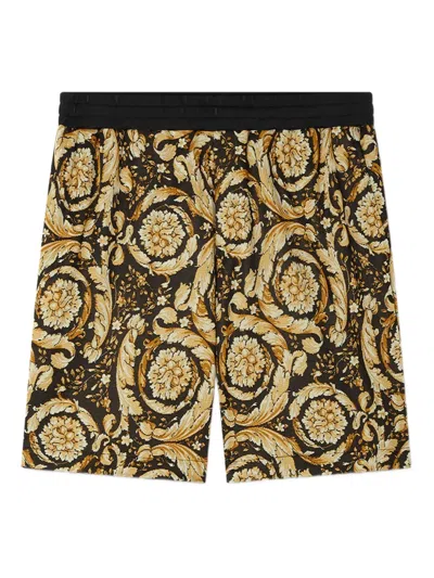 Versace Barocco Jacquard Track Shorts In Yellow