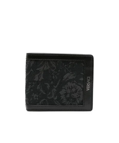 Versace Barocco Jacquard Wallet In Black