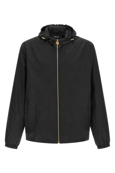 Versace 'barocco' Jacquard Windbreaker In Black