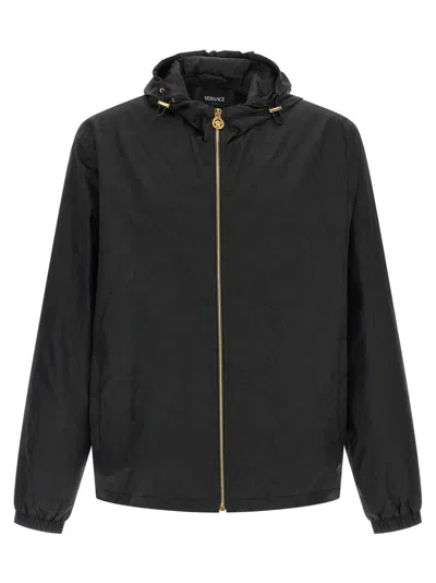 Versace 'barocco' Jacquard Windbreaker In Black
