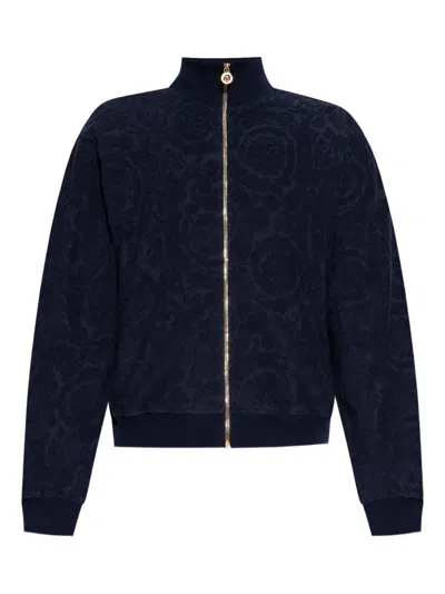 Versace Barocco-jacquard Zip-up Jacket In Black