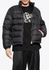 Versace Barocco Jacquard Zip-up Puffer Jacket In Black
