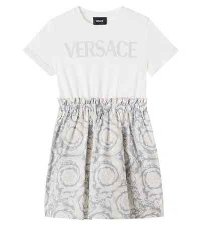 Versace Barocco Kids Cotton Jersey Dress In White