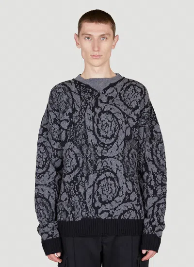 Versace Barocco Knit Sweater In Black