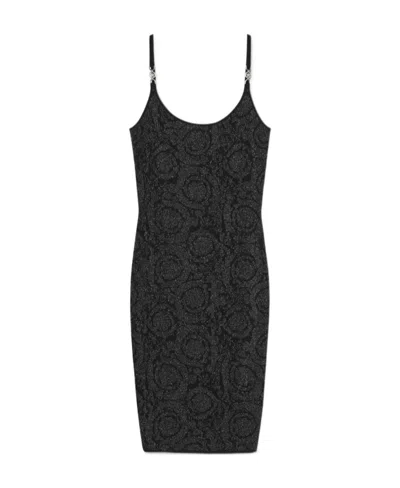 Versace Barocco Knitted Lurex Dress In Black