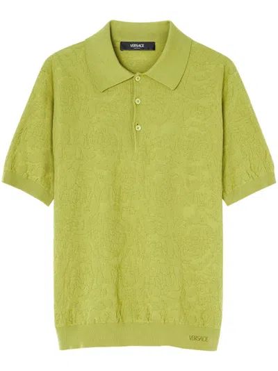 Versace Barocco Knitted Polo Shirt In Green