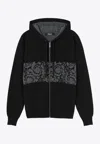 Versace Barocco-jacquard Zip-up Hoodie In Black