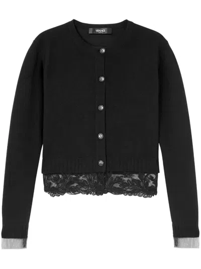 Versace Barocco Lace Cardigan In Black