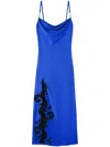 Versace Barocco-lace Embellished Satin Midi Dress In Blue