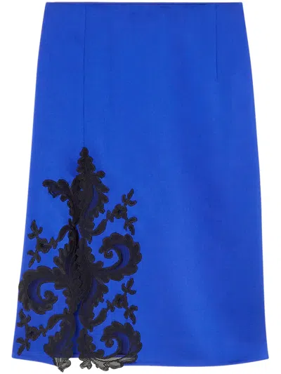 Versace Lace-detailing Satin-finish Skirt In Blue
