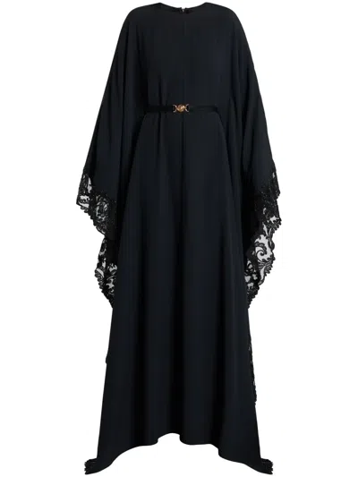 Versace Barocco Lace-trim Satin Gown In Black