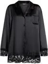 Versace Barocco Lace-trim Silk Shirt In Black