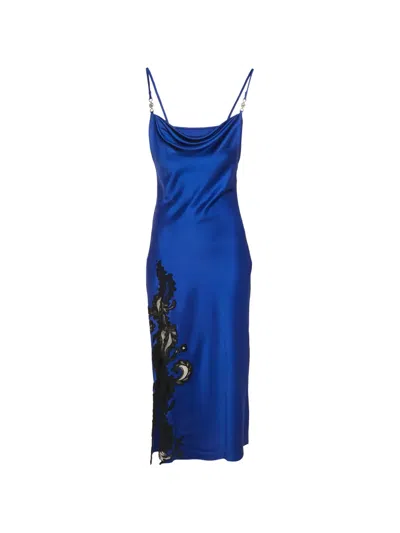 Pre-owned Versace Barocco Lace-detail Dress In Blue