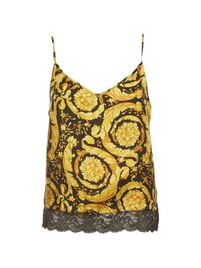 Pre-owned Versace Barocco Lace-trim Camisole In Black