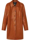 Versace Barocco A-line Leather Coat In Brown