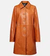 Versace Barocco A-line Leather Coat In Brown