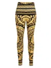Versace Gold And Black Stretch Fabric Leggings With Baroque Heriatge Print