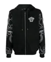 Versace Barocco Logo Embroidered Hooded Casual Jacket In Black