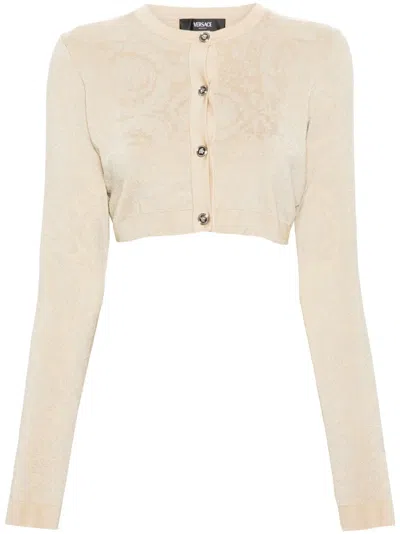 VERSACE BAROCCO LUREX CROPPED CARDIGAN